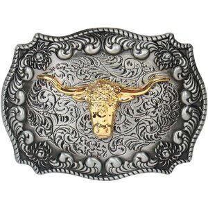 Men's Silver Long Horn Bull Western Golden Rodeo Texas Cowboy Large Buckles